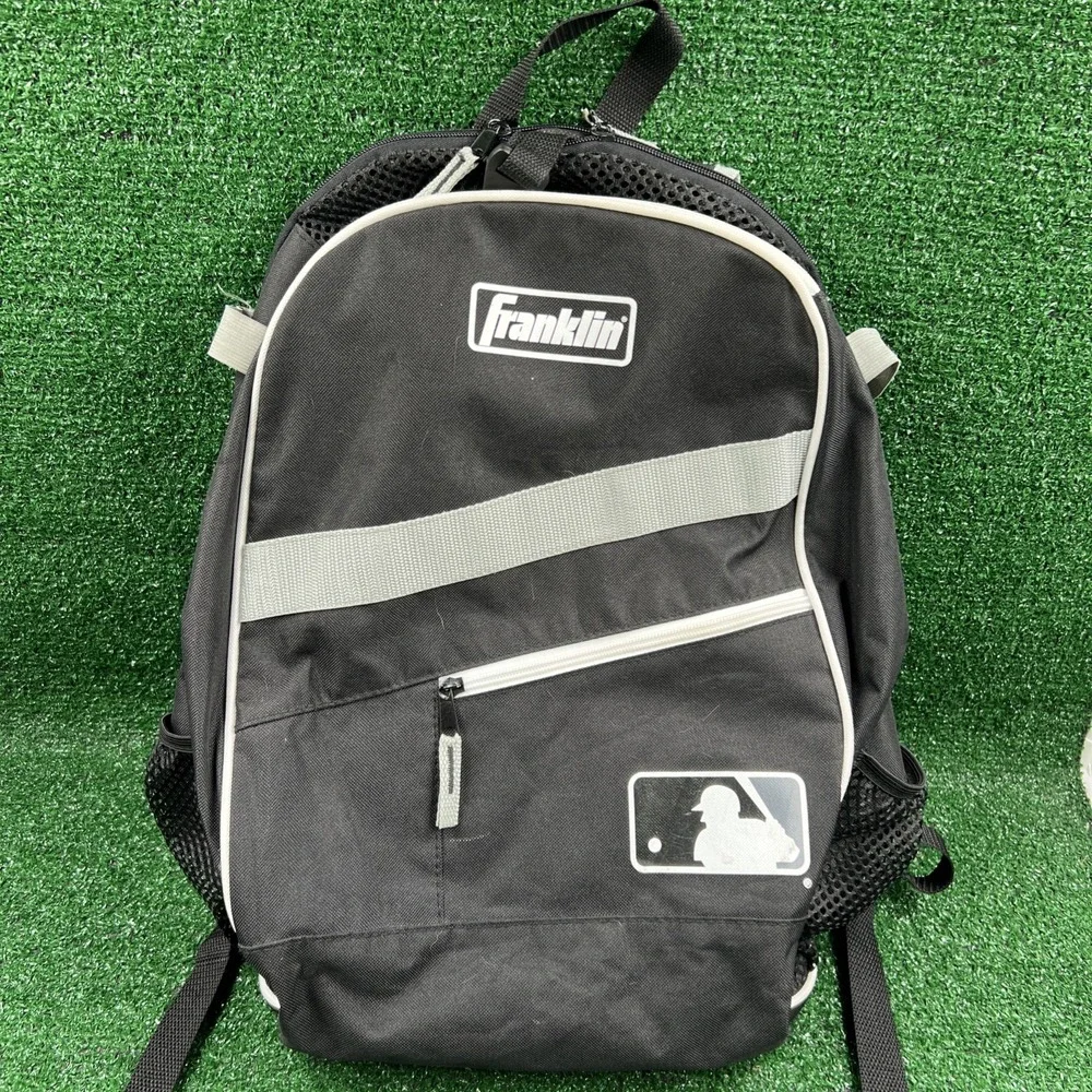 Franklin Sports Youth Baseball Backpack Bag MLB Black Gray With Hook